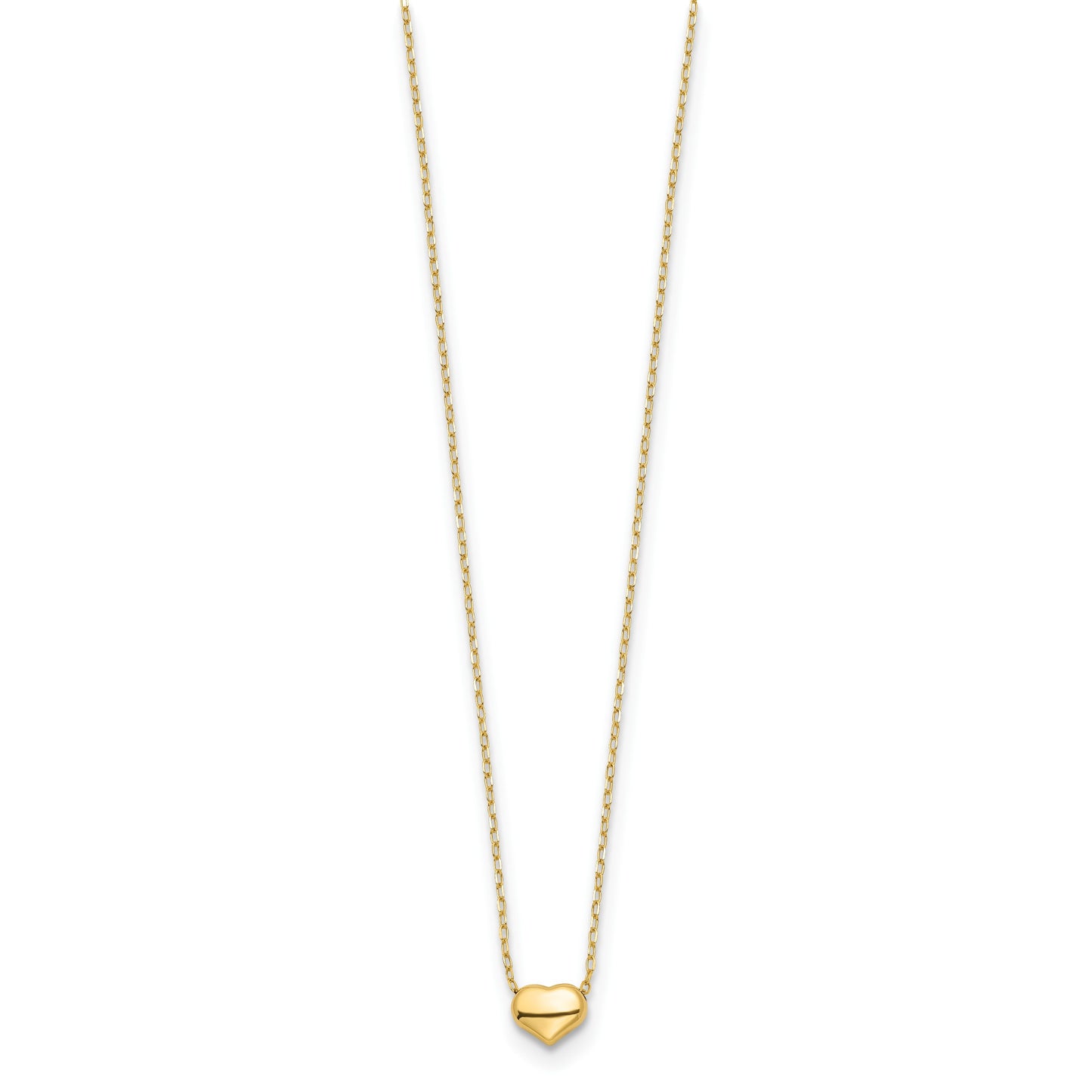 14k Polished Puffed Heart Pendant 16.5 inch Necklace