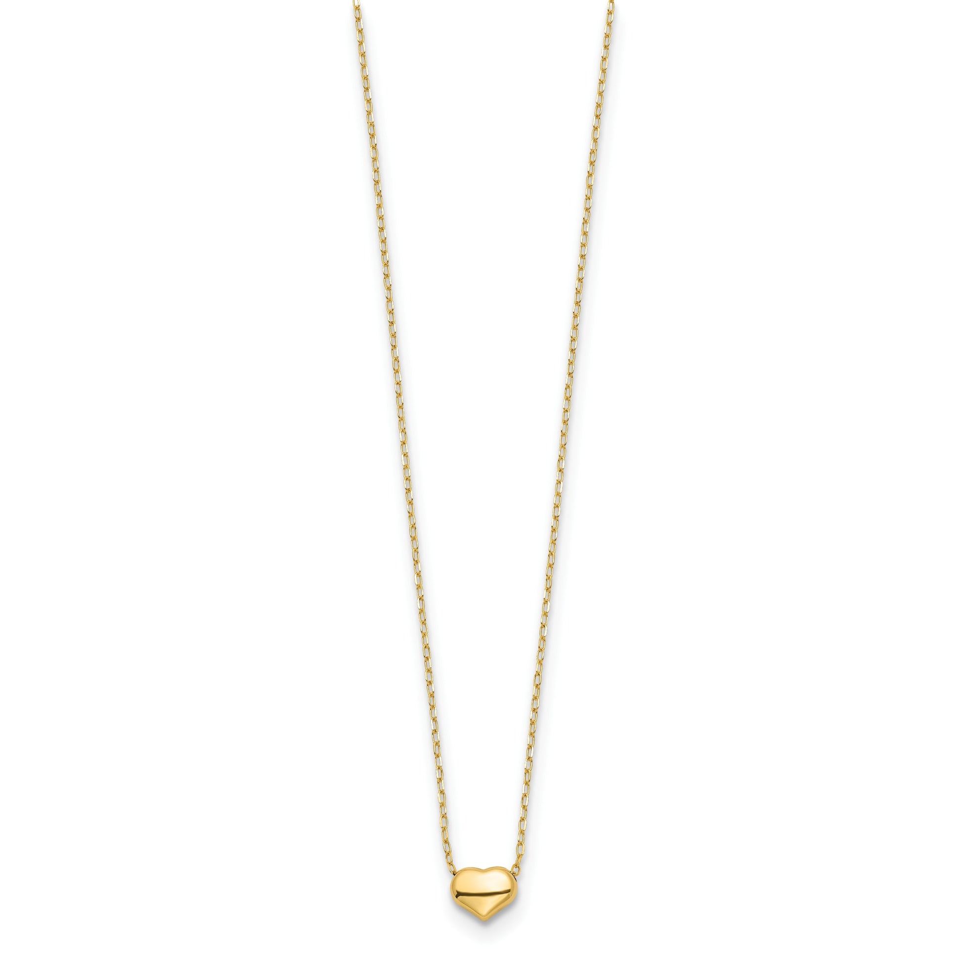 14k Polished Puffed Heart Pendant 16.5 inch Necklace
