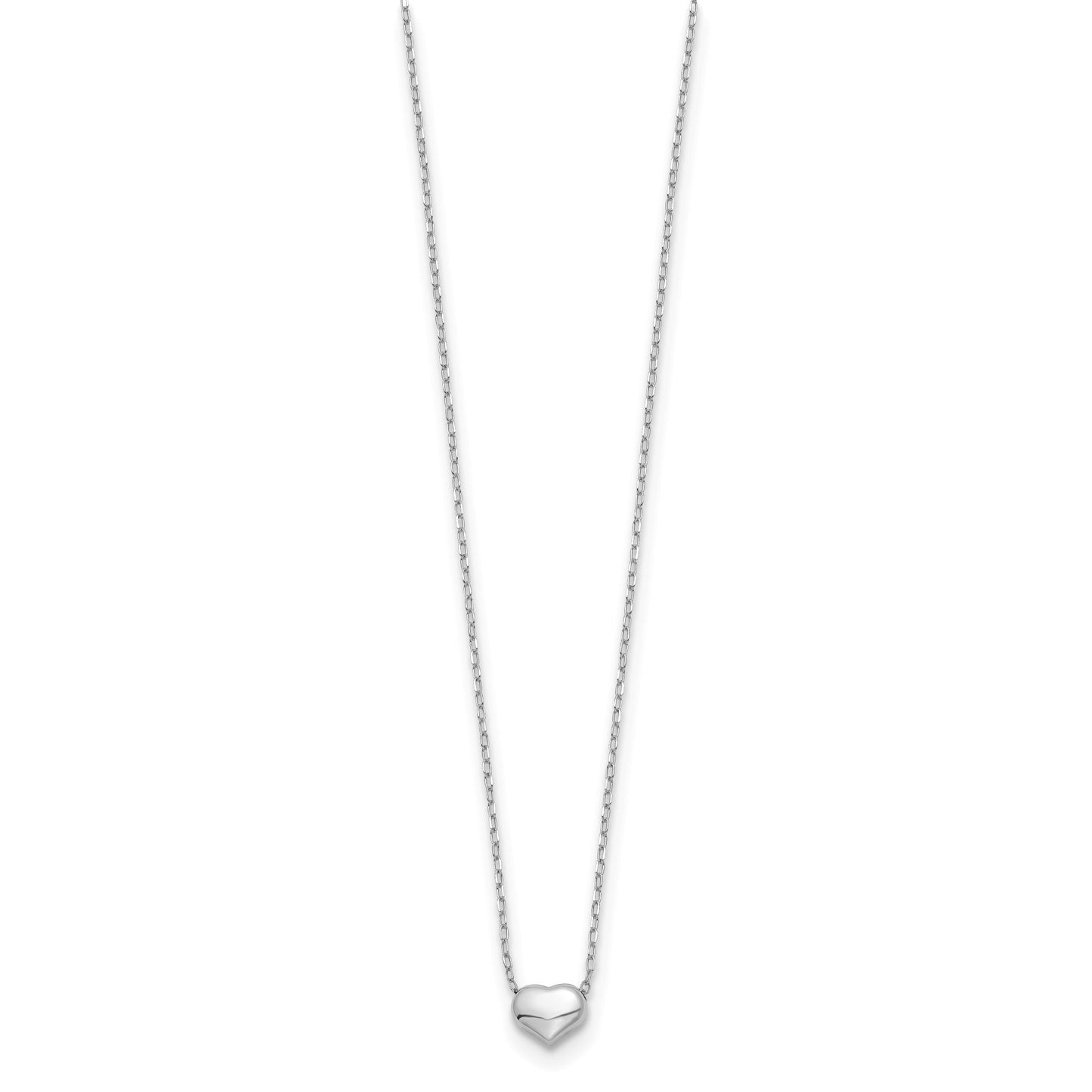 14k White Gold Polished Puffed Heart Pendant 16.5 inch Necklace