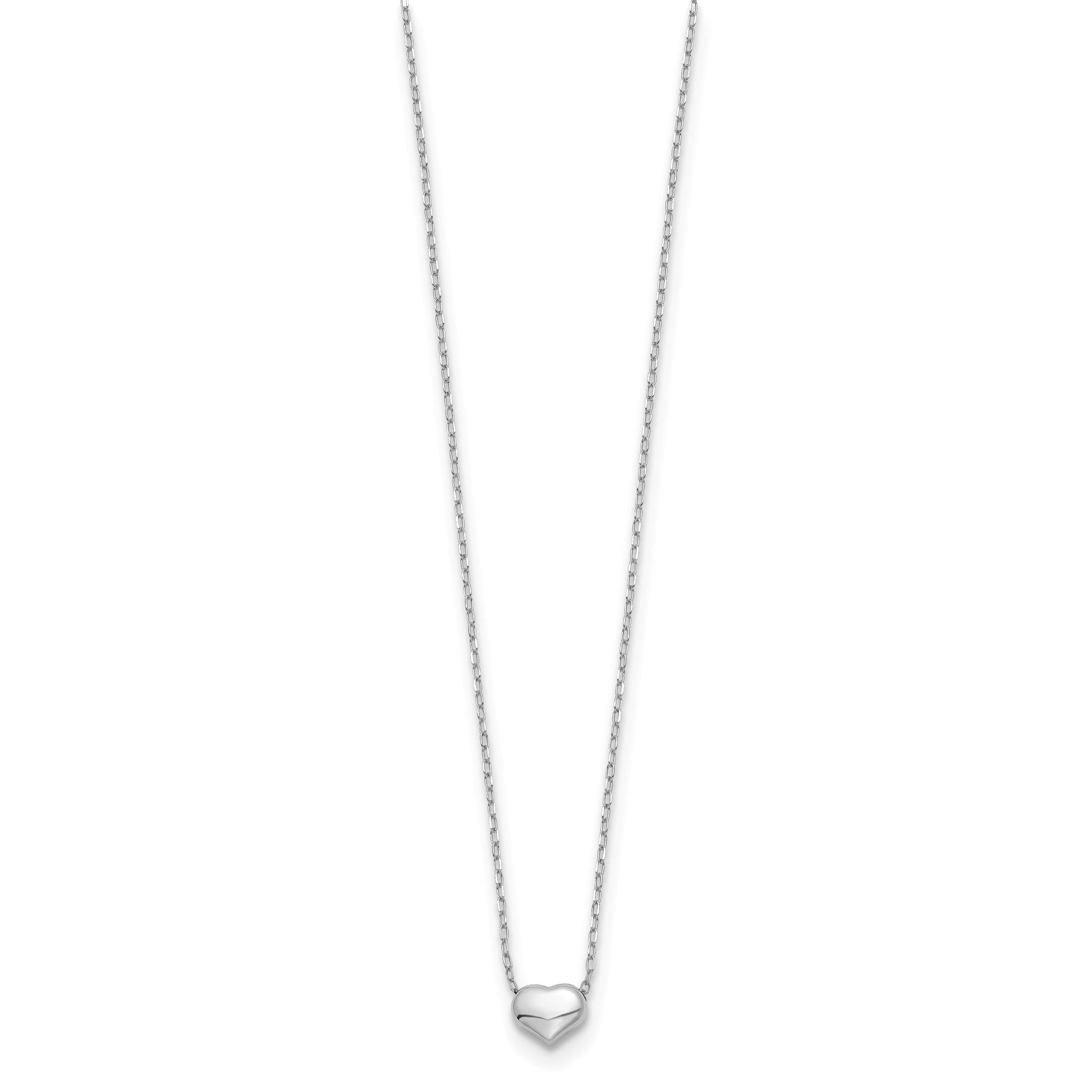 14k White Gold Polished Puffed Heart Pendant 16.5 inch Necklace
