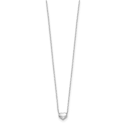 14k White Gold Polished Puffed Heart Pendant 16.5 inch Necklace