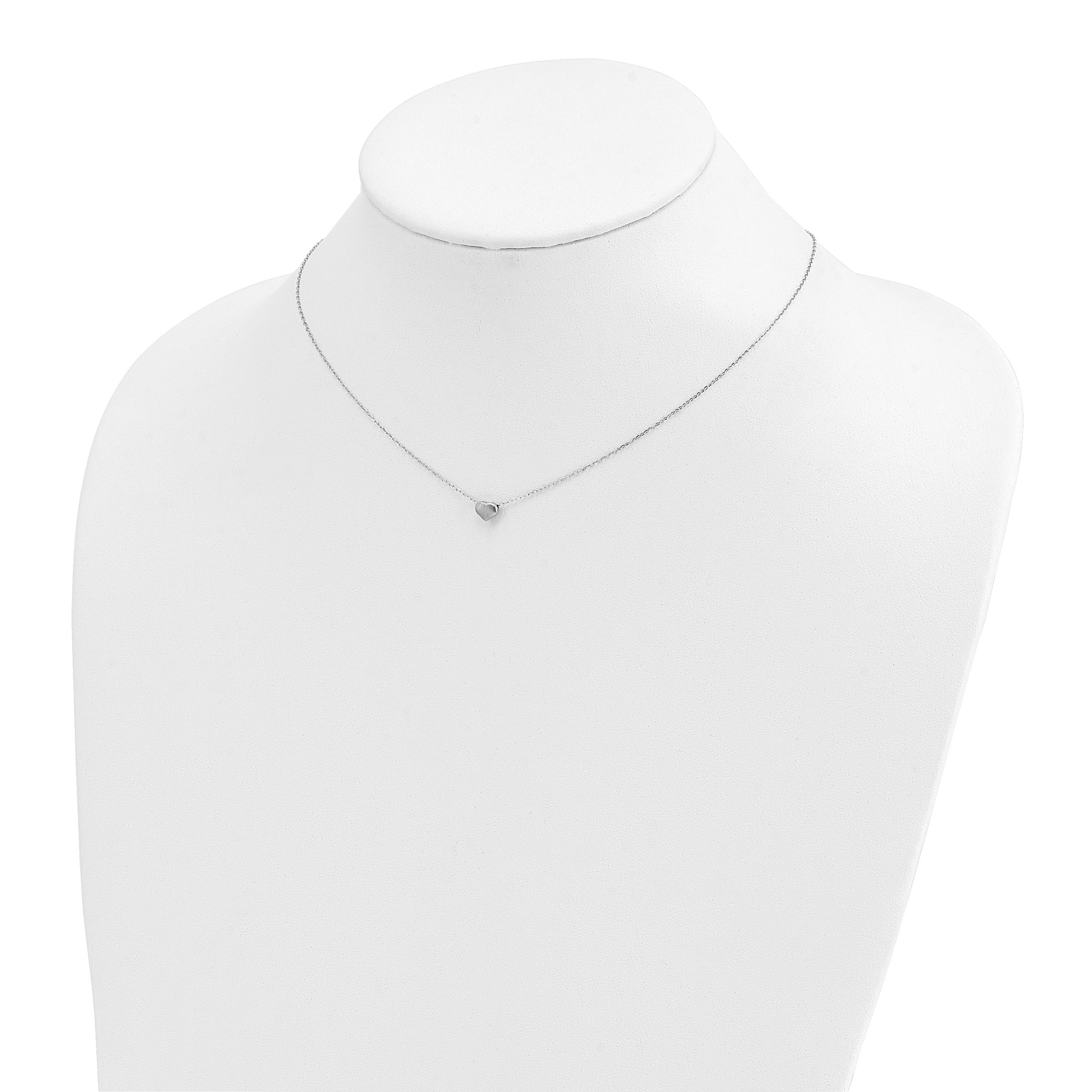 14k White Gold Polished Puffed Heart Pendant 16.5 inch Necklace