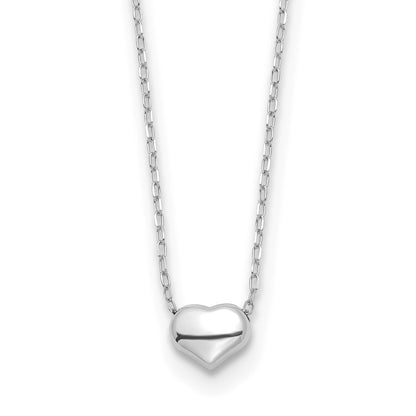 14k White Gold Polished Puffed Heart Pendant 16.5 inch Necklace