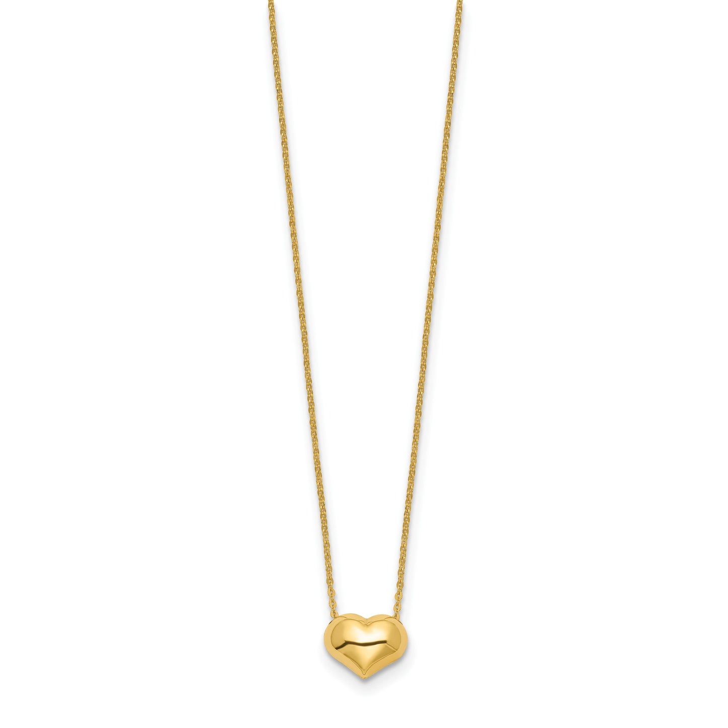 14k Polished Puffed Heart Pendant 16.5 inch Necklace