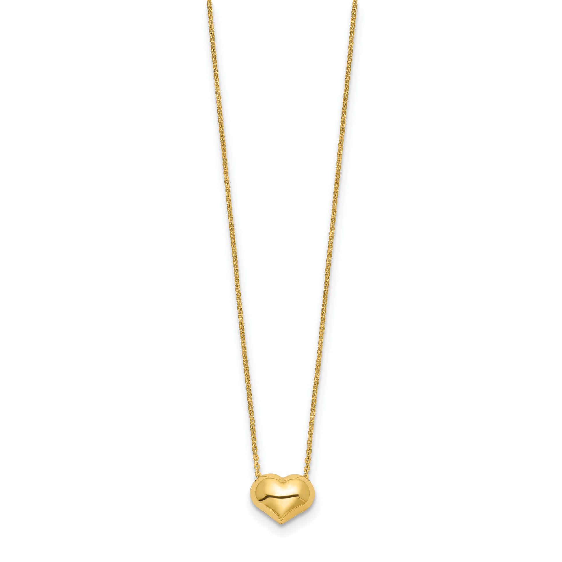 14k Polished Puffed Heart Pendant 16.5 inch Necklace
