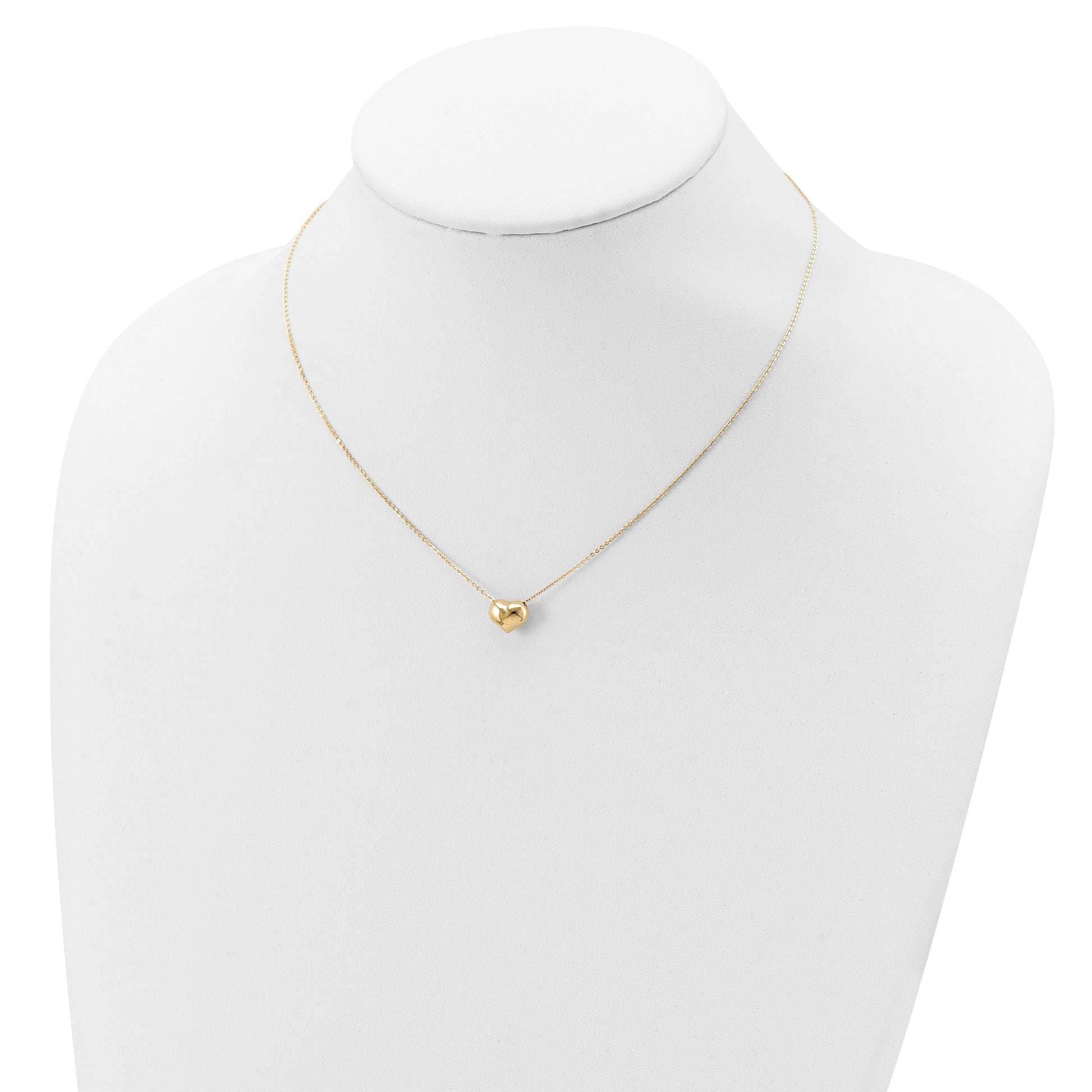 14k Polished Puffed Heart Pendant 16.5 inch Necklace