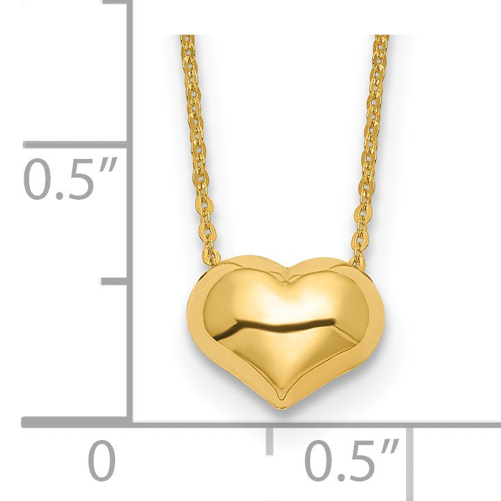 14k Polished Puffed Heart Pendant 16.5 inch Necklace