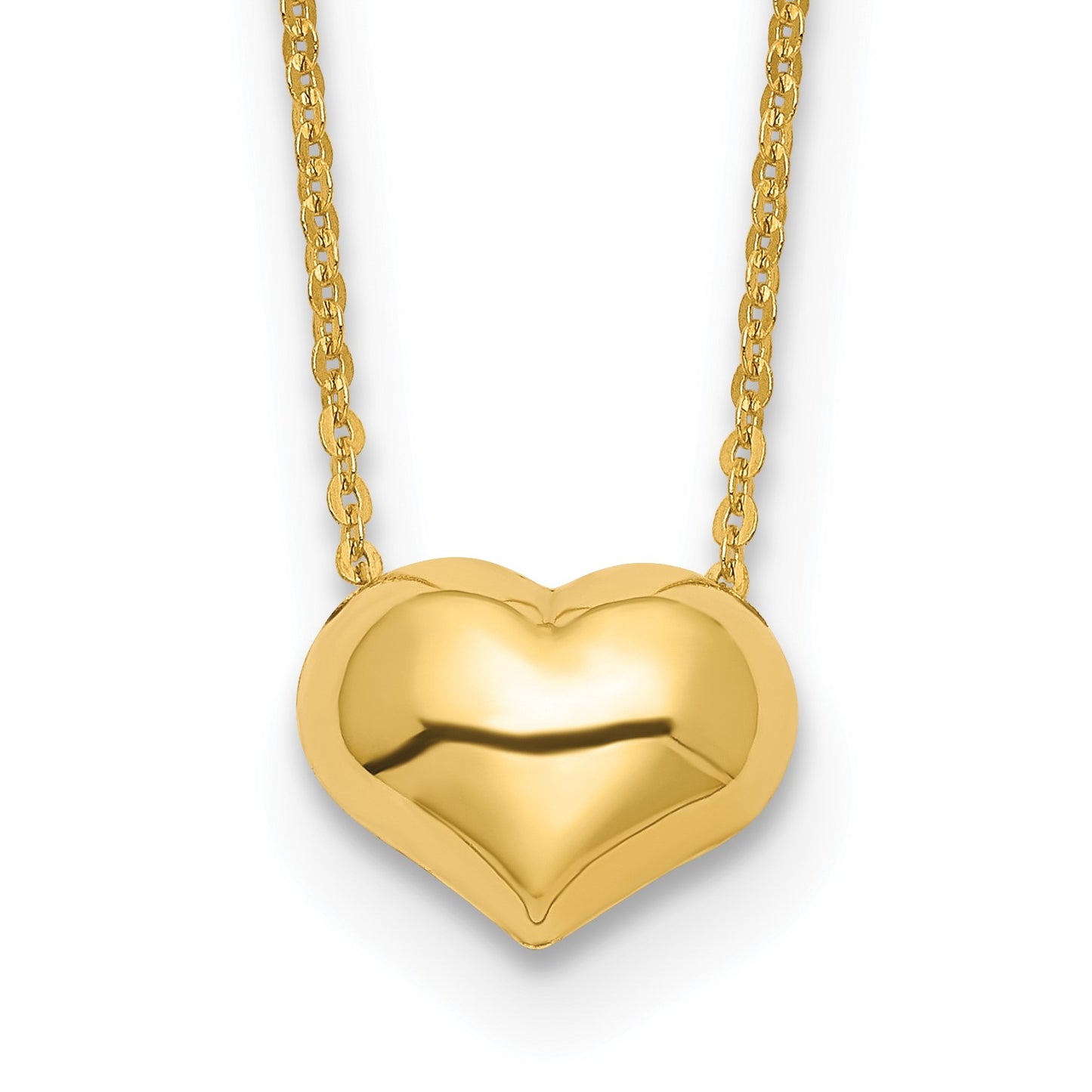 14k Polished Puffed Heart Pendant 16.5 inch Necklace