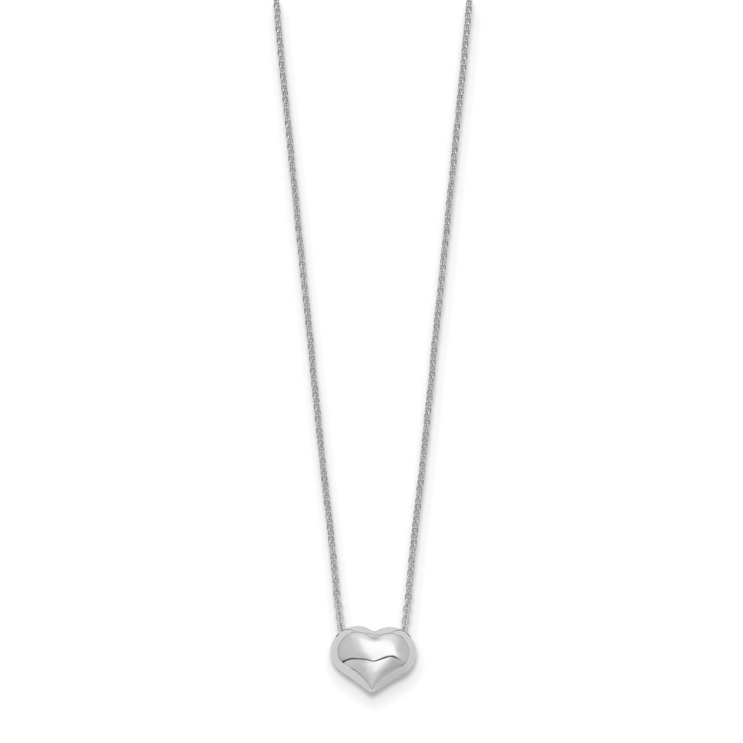 14k White Gold Polished Puffed Heart Pendant 16.5in Necklace