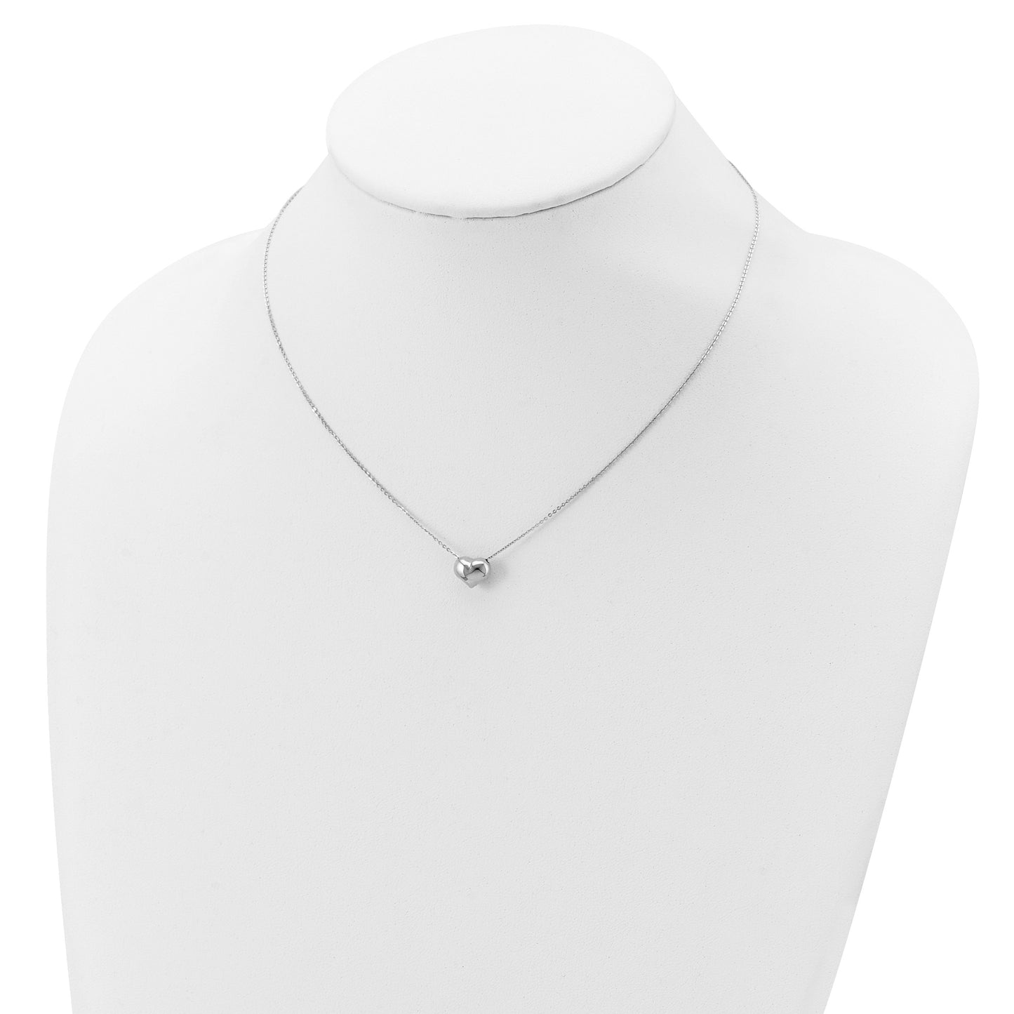 14k White Gold Polished Puffed Heart Pendant 16.5in Necklace