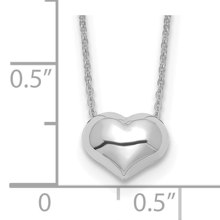 14k White Gold Polished Puffed Heart Pendant 16.5in Necklace
