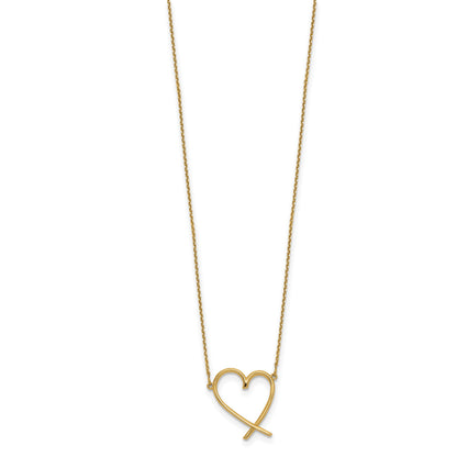14K Polished Open Heart 16 inch Necklace Plus 2 inch Extender