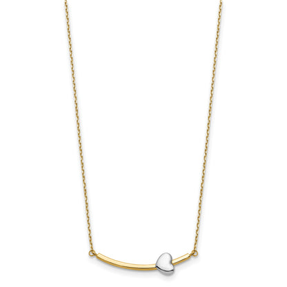 14k Two-tone Curved Bar with Heart 18 inch Necklace