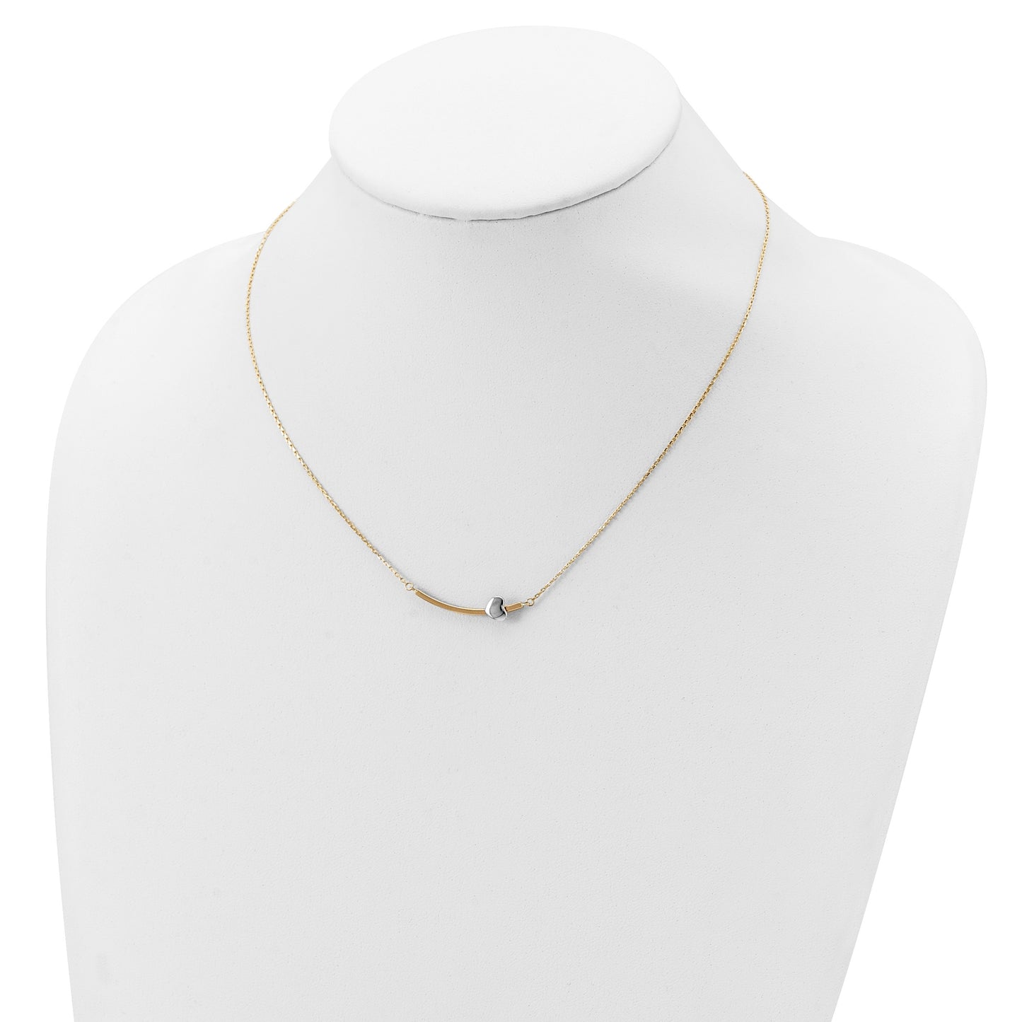 14k Two-tone Curved Bar with Heart 18 inch Necklace