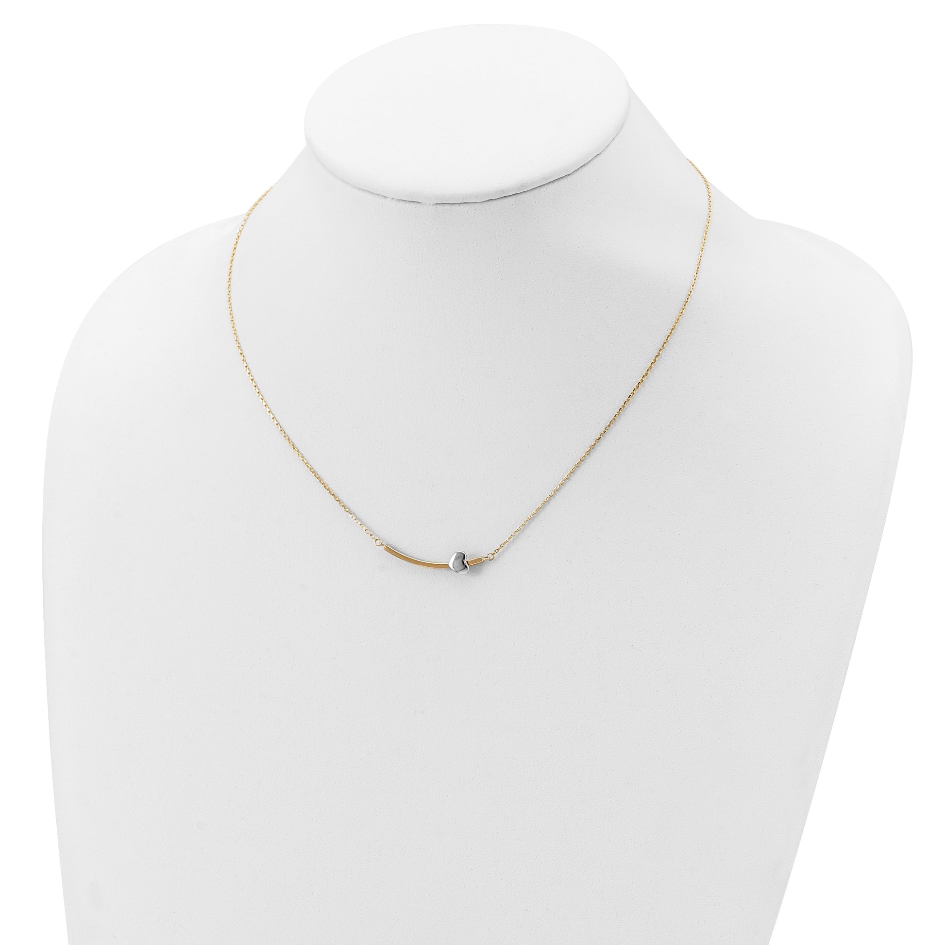 14k Two-tone Curved Bar with Heart 18 inch Necklace