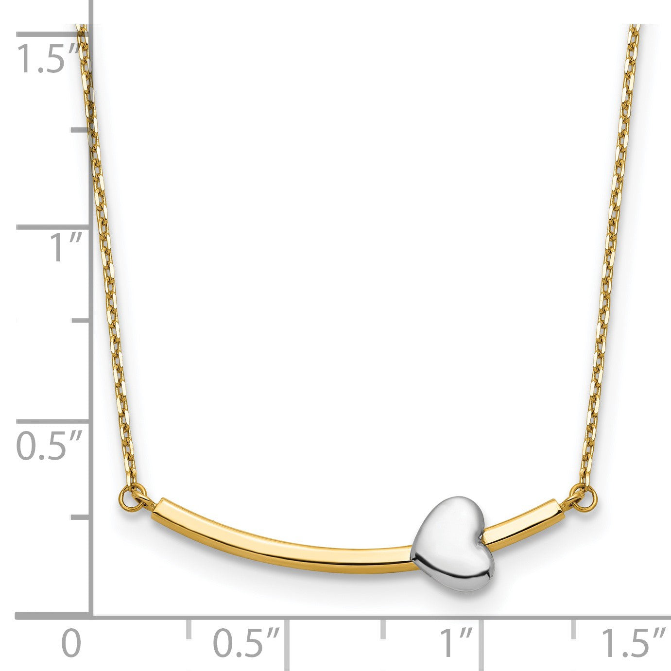 14k Two-tone Curved Bar with Heart 18 inch Necklace