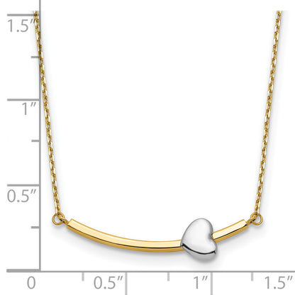 14k Two-tone Curved Bar with Heart 18 inch Necklace