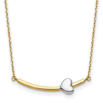 14k Two-tone Curved Bar with Heart 18 inch Necklace