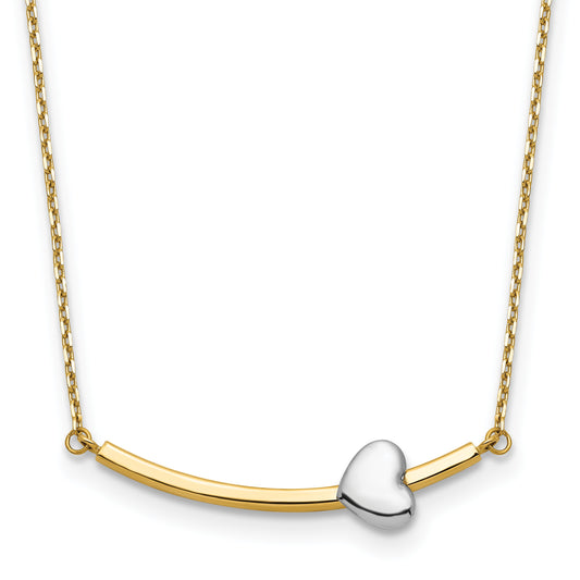 14k Two-tone Curved Bar with Heart 18 inch Necklace
