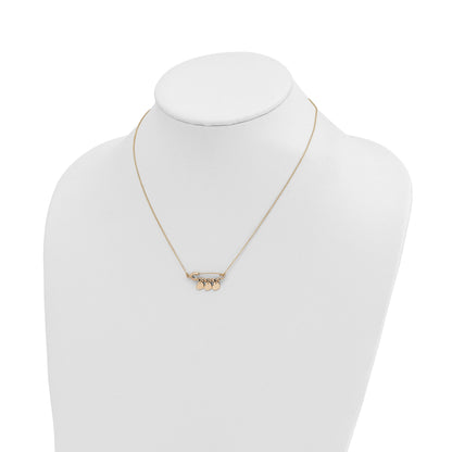 14K Safety Pin with Three Dangle Hearts and Beads 17 inch Necklace