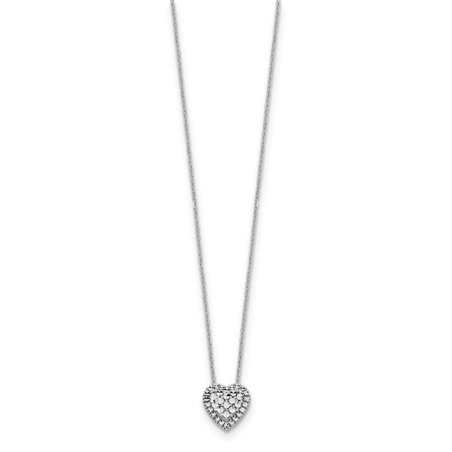 14k White Gold Diamond-cut Heart Slide 18 inch Necklace