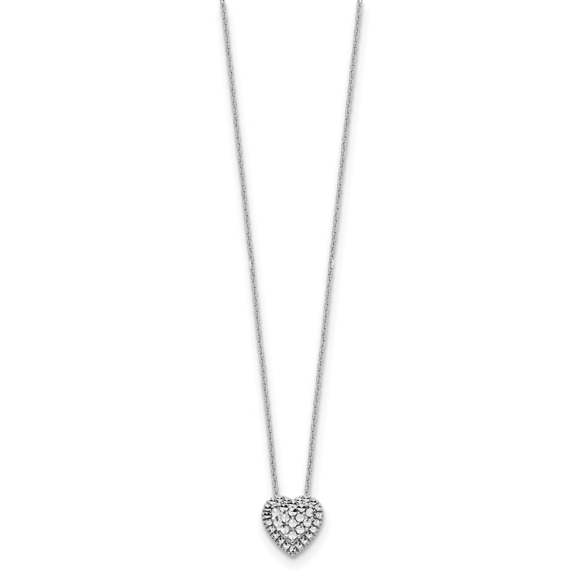 14k White Gold Diamond-cut Heart Slide 18 inch Necklace