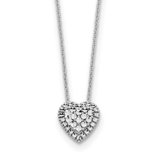 14k White Gold Diamond-cut Heart Slide 18 inch Necklace