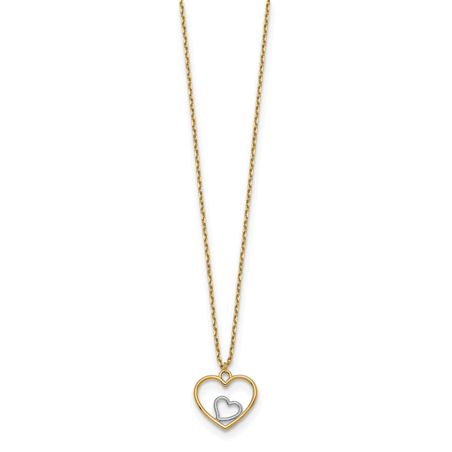 14k with White Rhodium Heart in Heart Pendant 18 inch Necklace