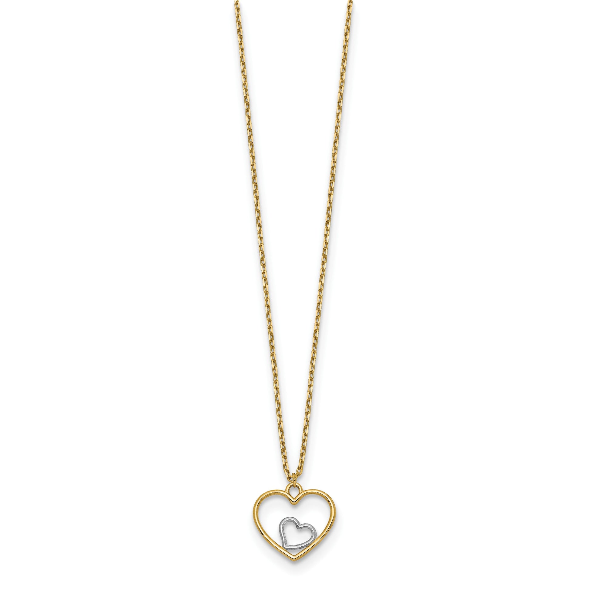 14k with White Rhodium Heart in Heart Pendant 18 inch Necklace
