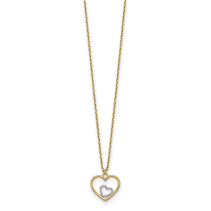 14k with White Rhodium Heart in Heart Pendant 18 inch Necklace