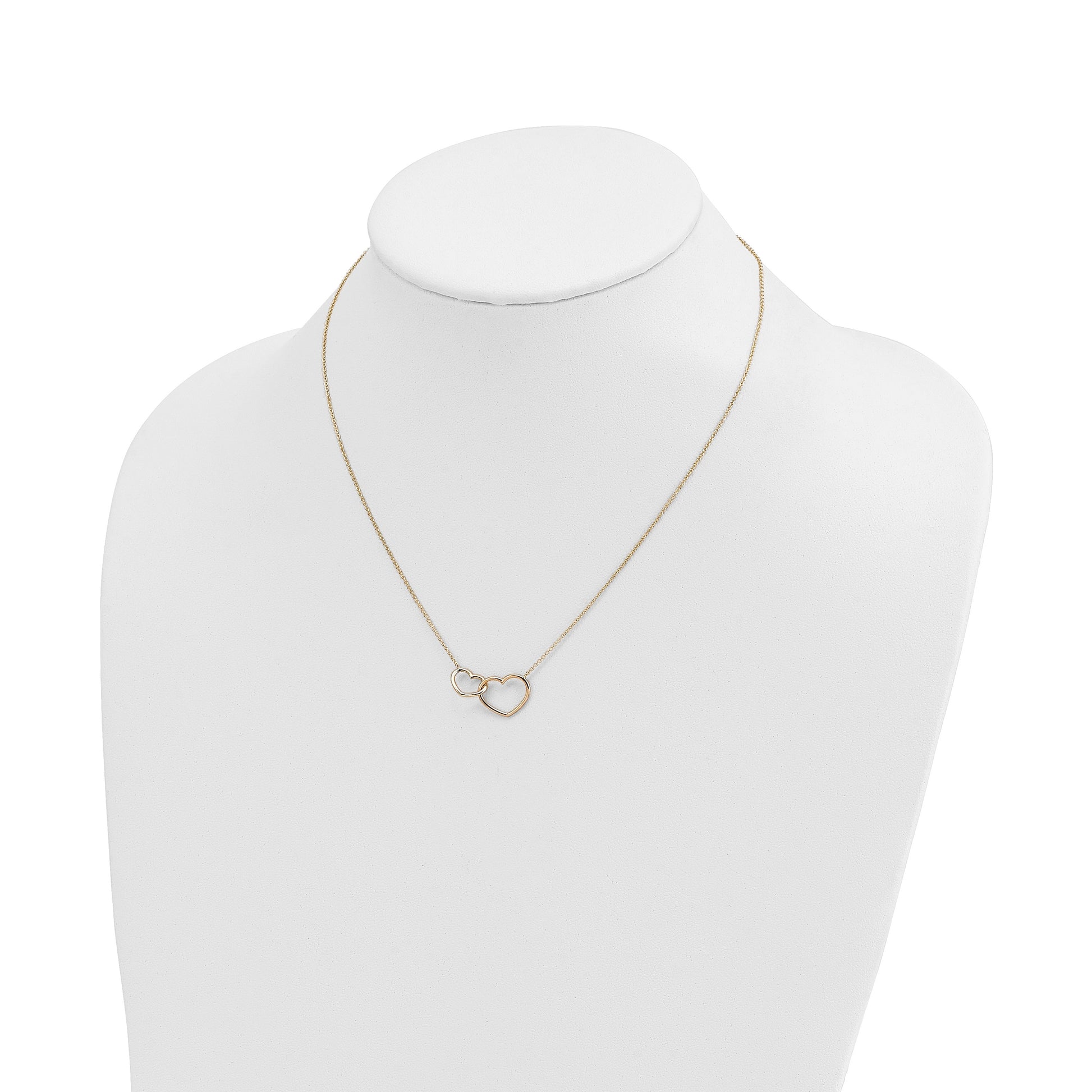 14K Polished Two Interlocked Hearts 17 inch Necklace
