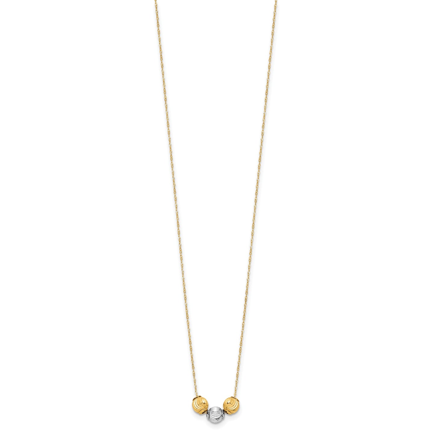14K Two-tone Polished Laser-cut Beads 17 inch Necklace