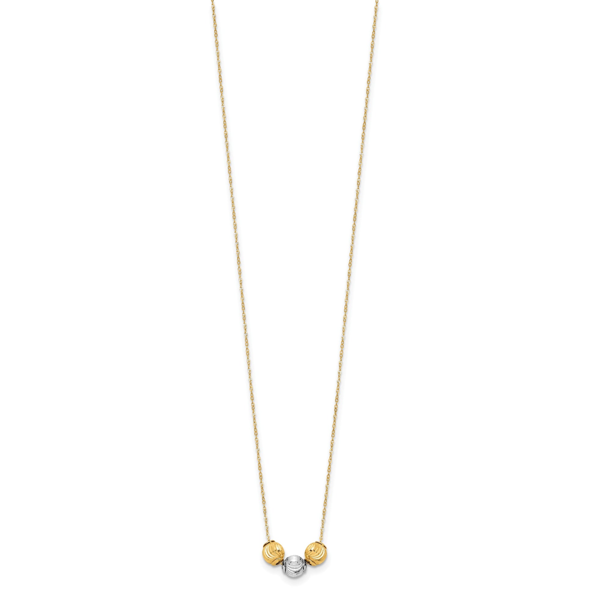14K Two-tone Polished Laser-cut Beads 17 inch Necklace