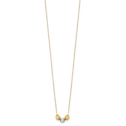 14K Two-tone Polished Laser-cut Beads 17 inch Necklace