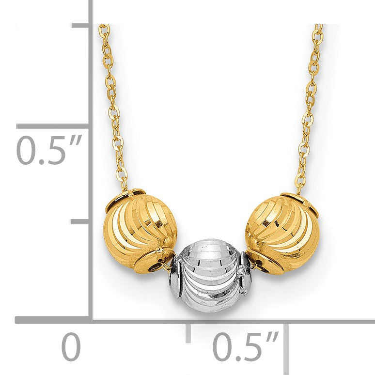 14K Two-tone Polished Laser-cut Beads 17 inch Necklace