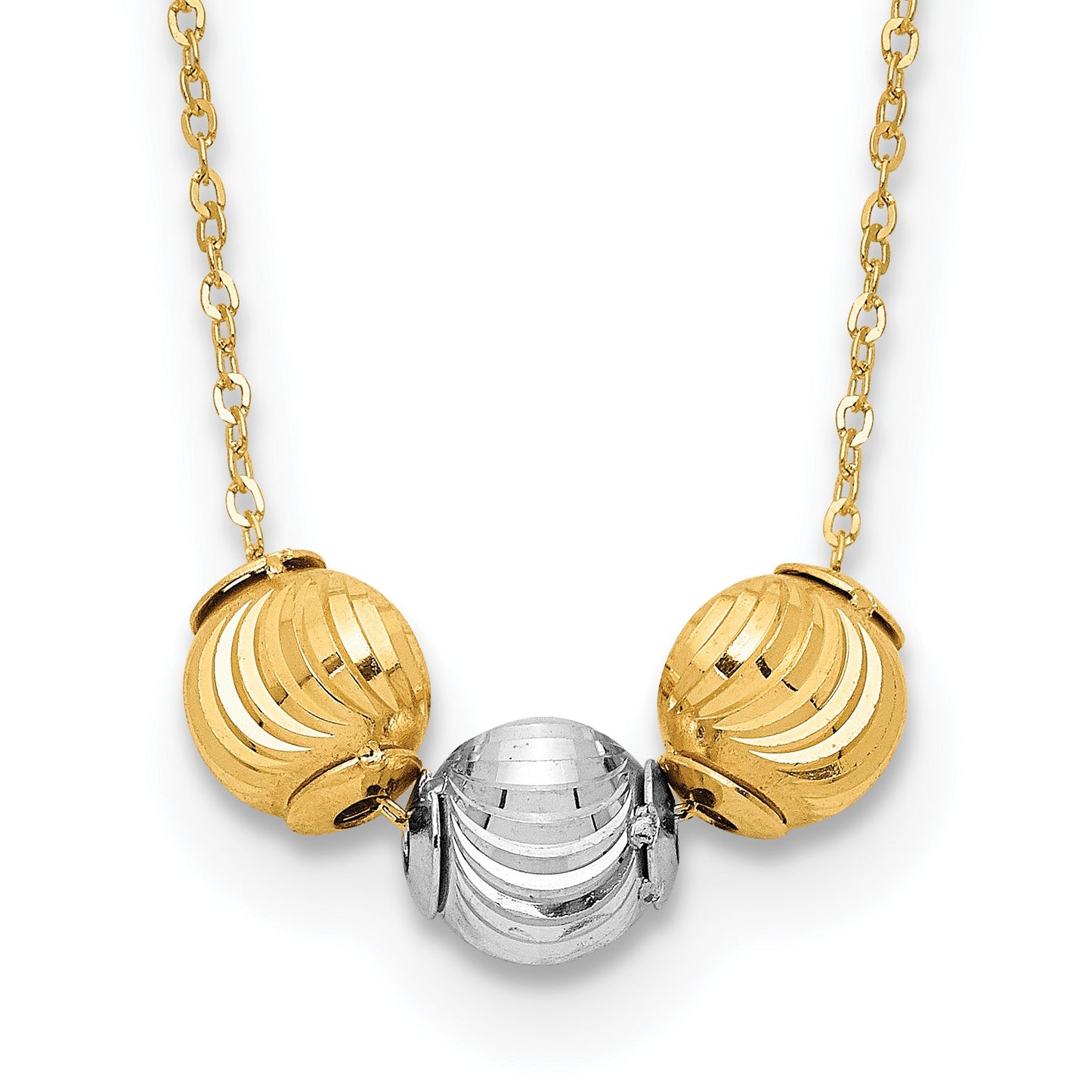 14K Two-tone Polished Laser-cut Beads 17 inch Necklace