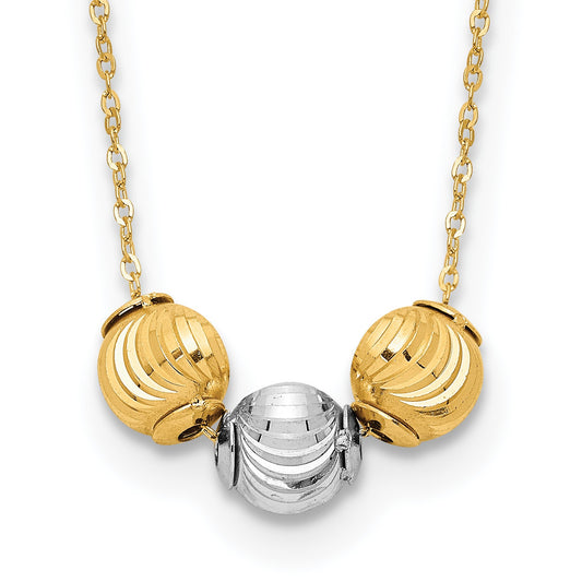 14K Two-tone Polished Laser-cut Beads 17 inch Necklace