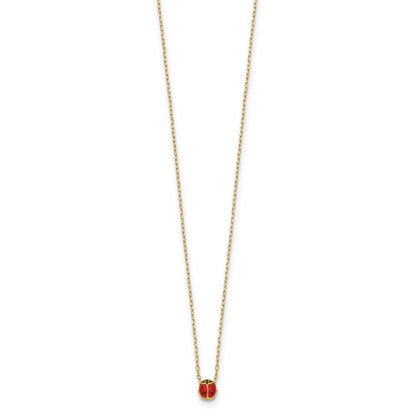 14k Polished Enameled Small Ladybug 16.5in Necklace