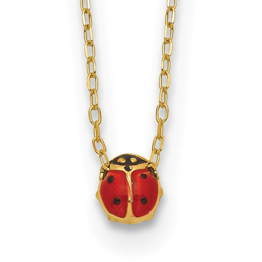 14k Polished Enameled Small Ladybug 16.5in Necklace