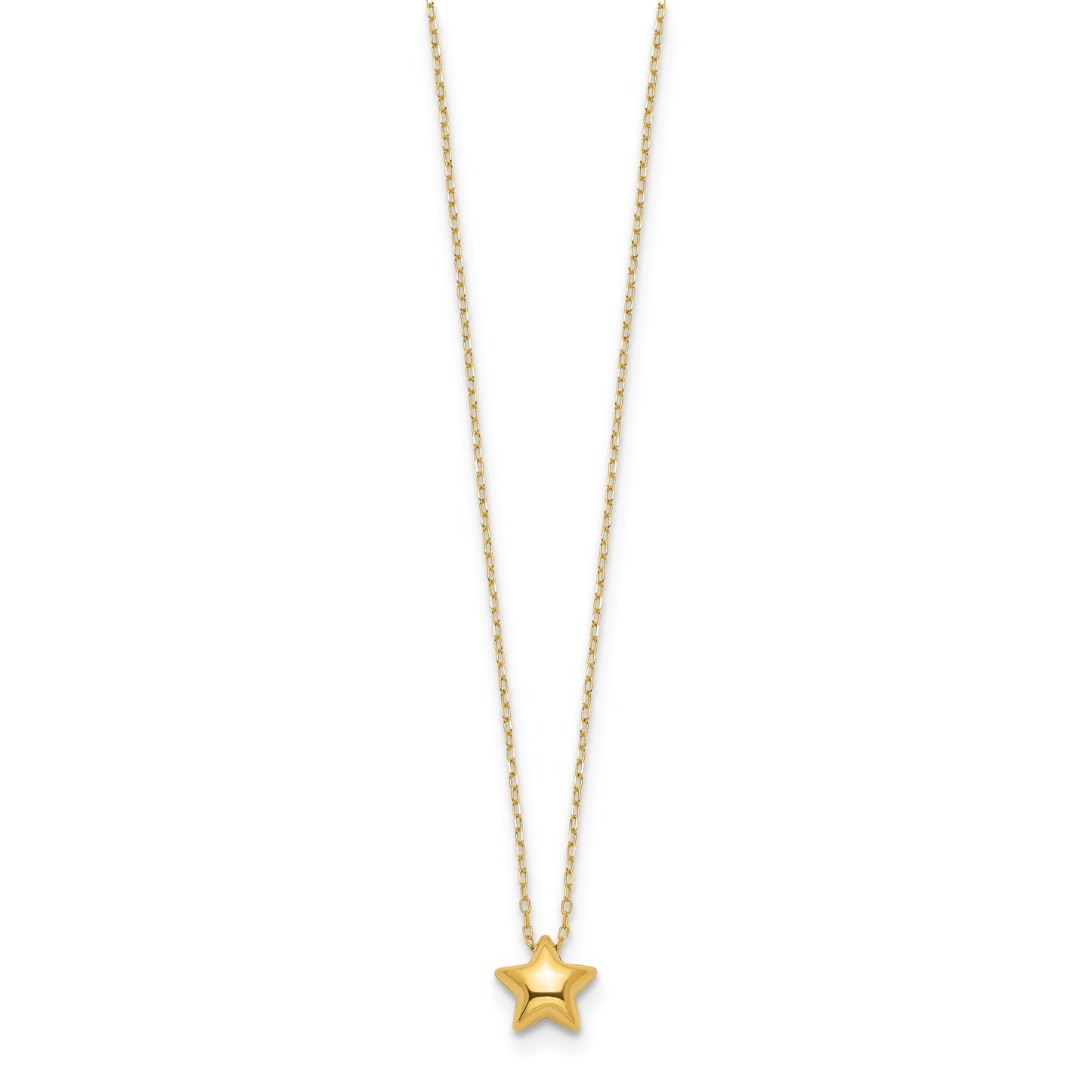14k Polished Puffed Star Pendant 16.5 inch Necklace