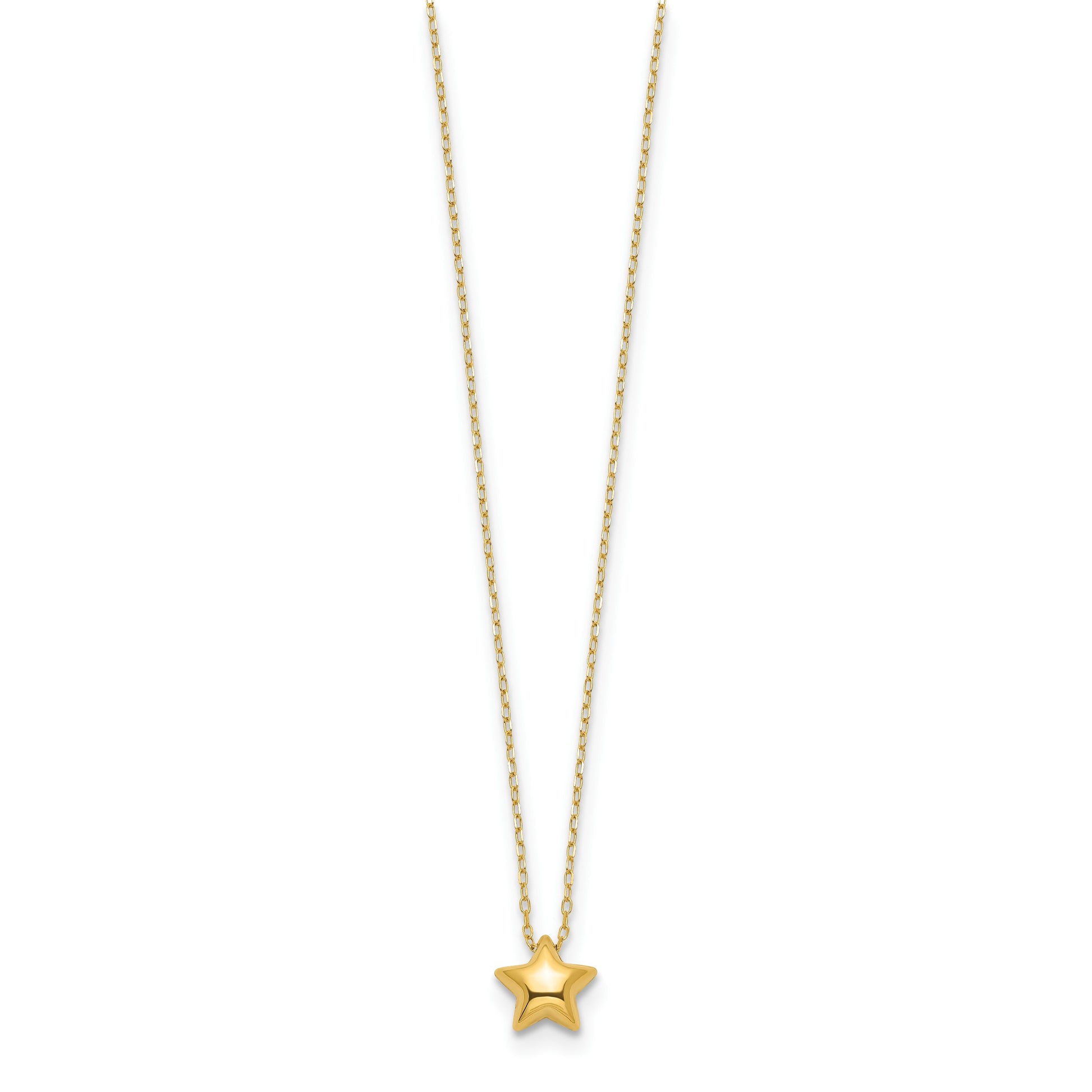14k Polished Puffed Star Pendant 16.5 inch Necklace