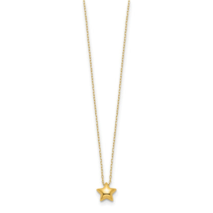 14k Polished Puffed Star Pendant 16.5 inch Necklace