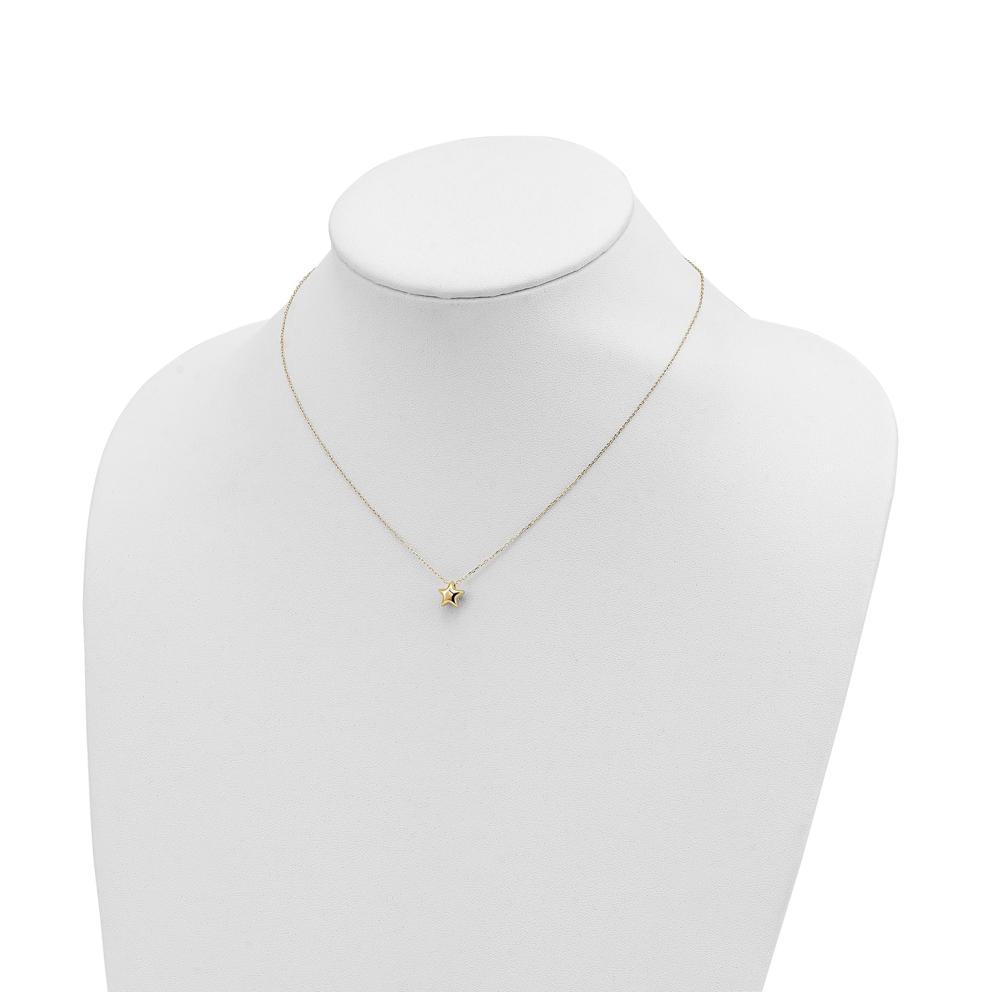 14k Polished Puffed Star Pendant 16.5 inch Necklace