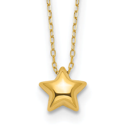 14k Polished Puffed Star Pendant 16.5 inch Necklace