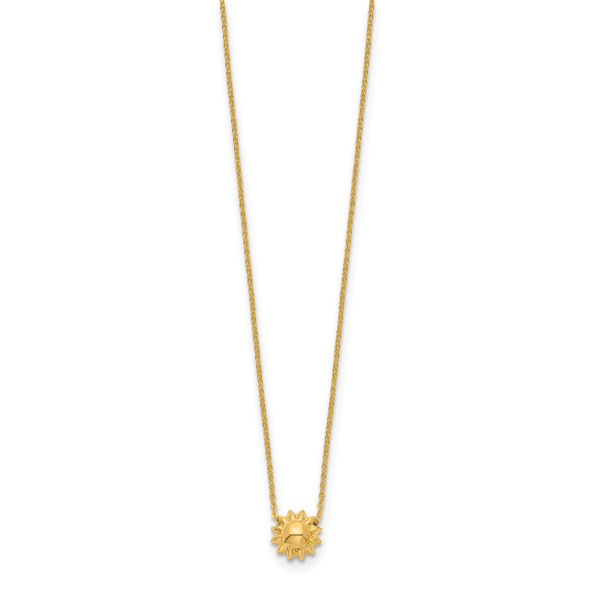 14k Polished Puffed Sun 16.5 inch Necklace