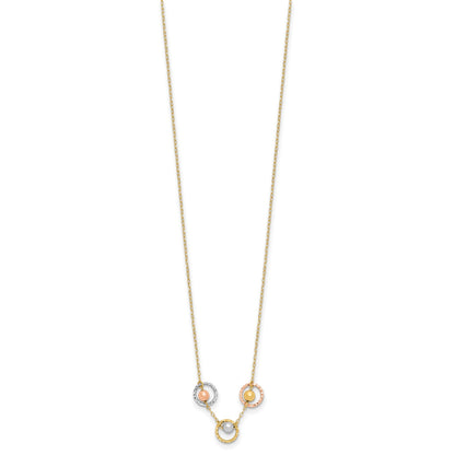 14K Tri-color Polished Beads in Three Diamond-cut Circles 18 inch Necklace