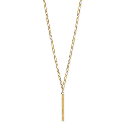 14K Polished Oval Link Chain with Diamond-cut Bar Dangle 18 inch Necklace