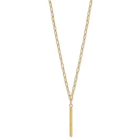 14K Polished Oval Link Chain with Diamond-cut Bar Dangle 18 inch Necklace