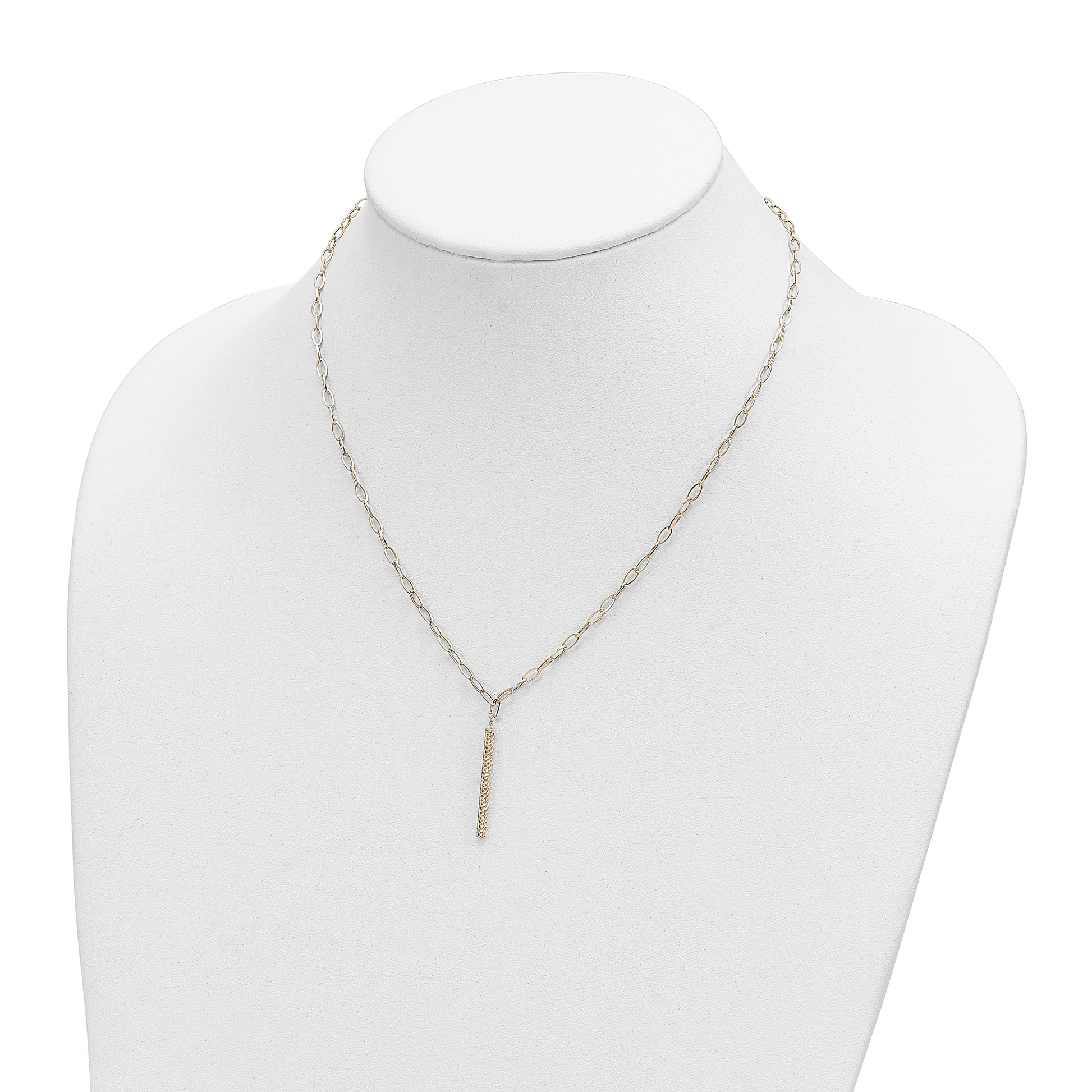 14K Polished Oval Link Chain with Diamond-cut Bar Dangle 18 inch Necklace