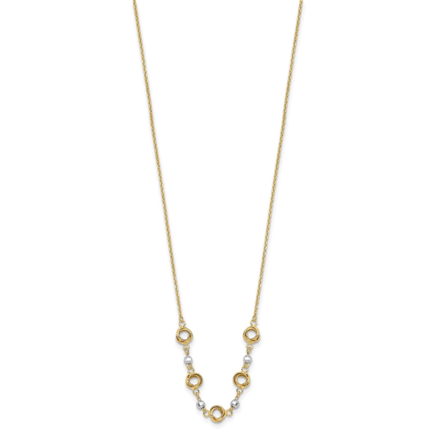 14K Two-tone Polished Love Knots with Mirror Beads 18 inch Necklace Plus 2 inch Extender